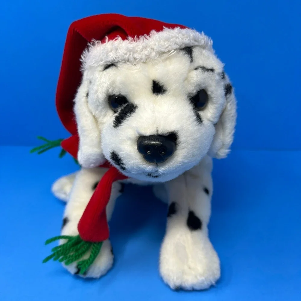 Ty‎ Beanie Buddies Dalmatian 12 Inch White Black Christmas Santa Hat Scarf Dog